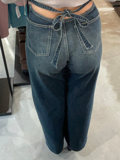 EVRIS バックリボンワイドデニムパンツ