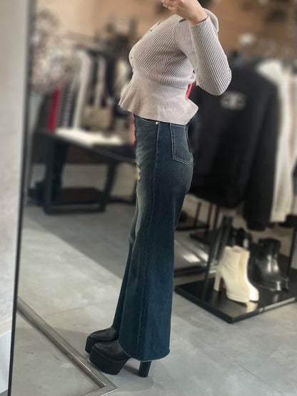 EVRIS バックリボンワイドデニムパンツ