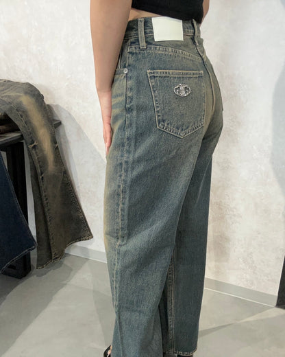 GYDA ハイウエストSymmetryGYDA INNER RIPPEDワイドデニムパンツ