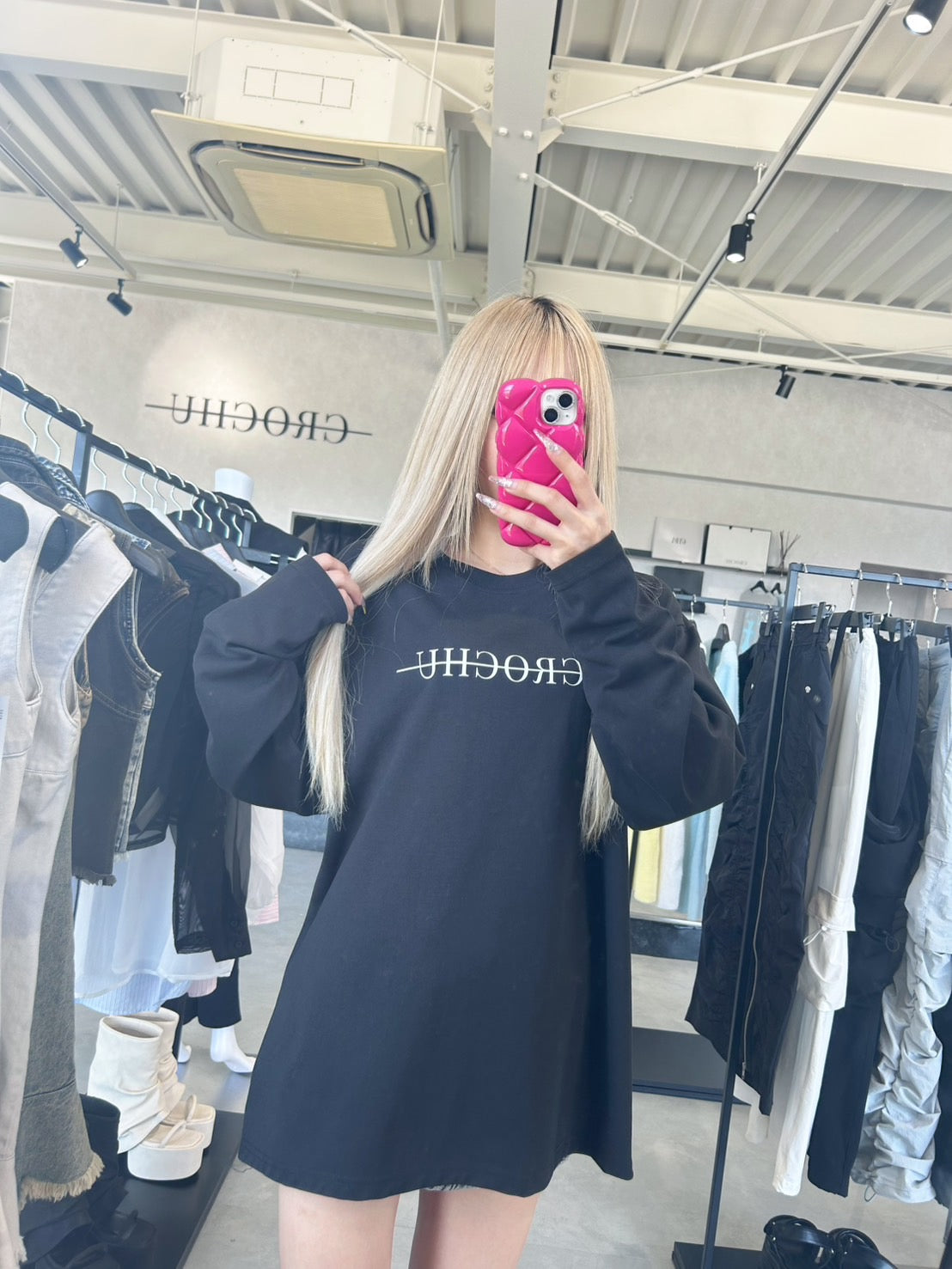 CROCHU ユニセックスBACKプリントロンT