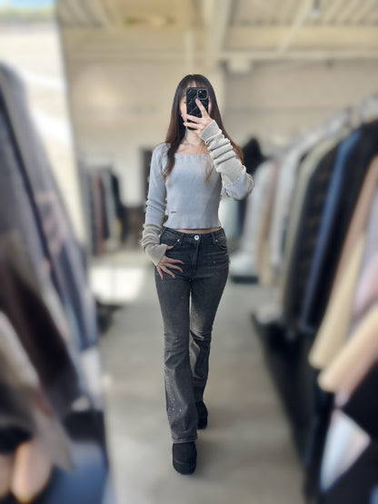 GYDA ハイウエストbijou フレアデニムパンツ