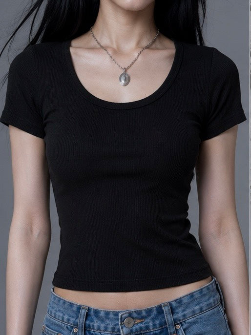 CROCHU BASIC ジャストフィットUネックTシャツ