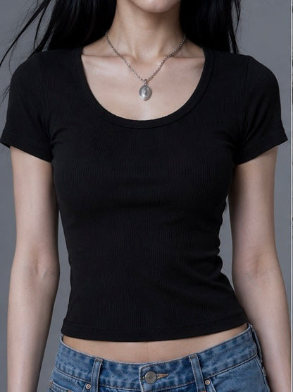 CROCHU BASIC ジャストフィットUネックTシャツ
