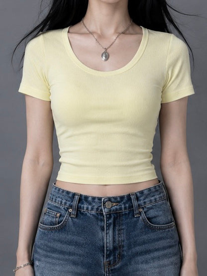 CROCHU カットフィットUネックTシャツ