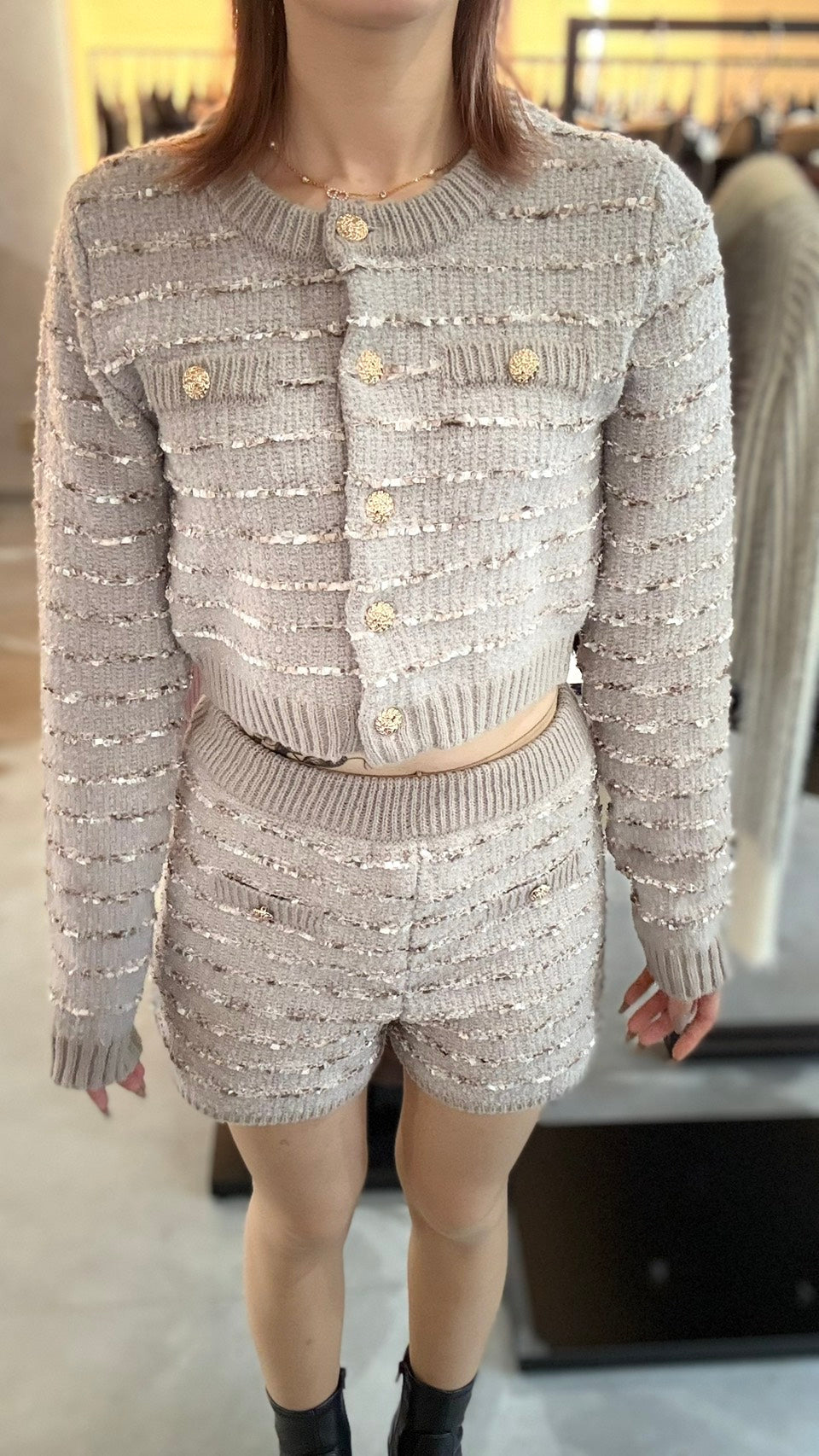 REZEXXY ツイードボーダーニットカーディガン