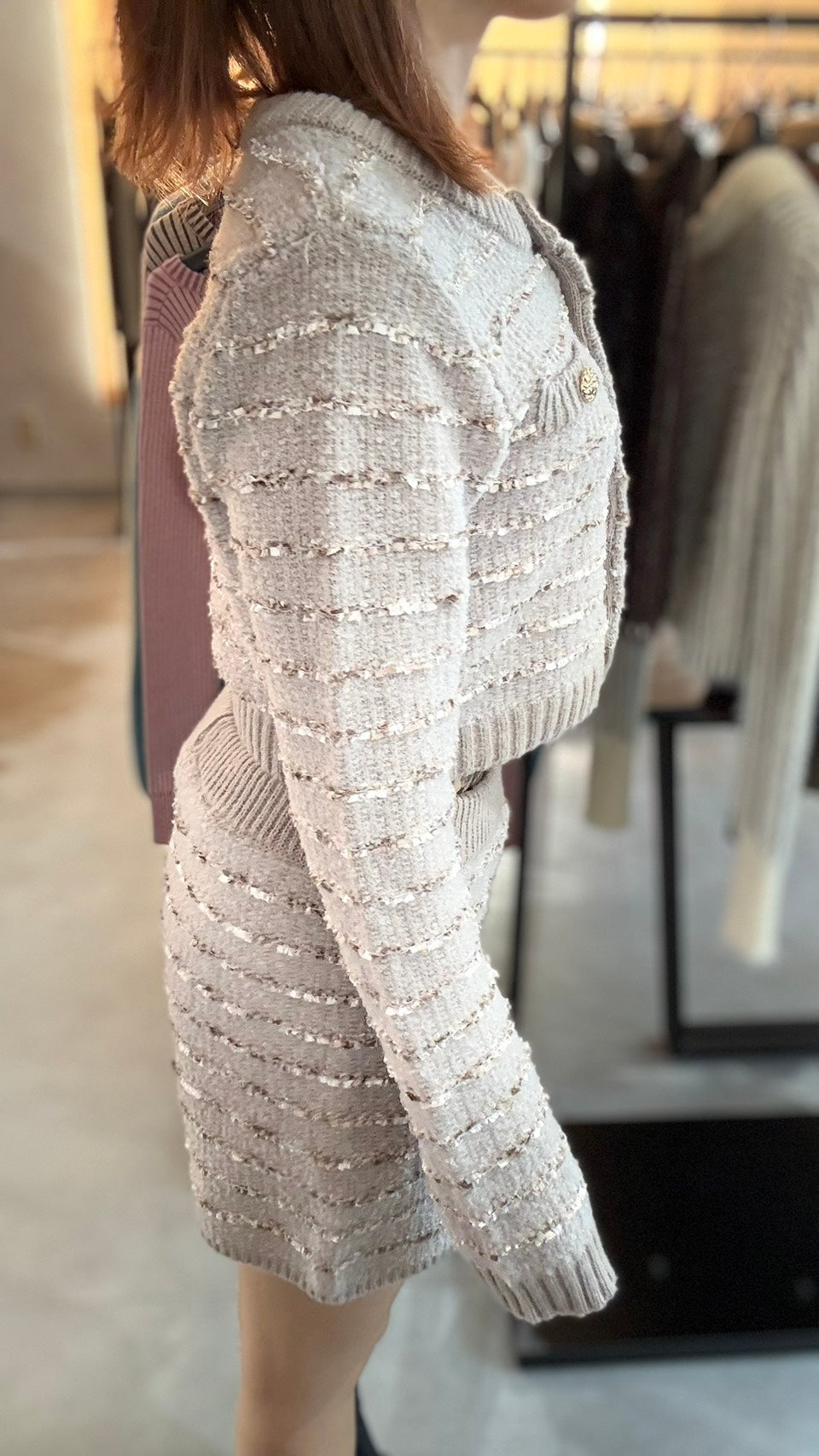 REZEXXY ツイードボーダーニットカーディガン