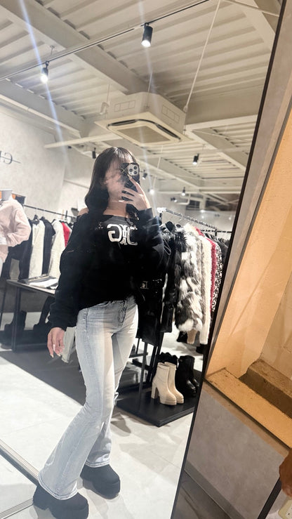 GYDA アームギャザー Symmetry GYDA オフショルスウェットトップス