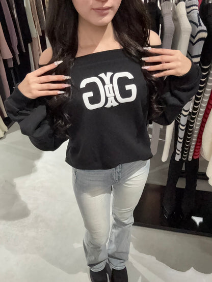 GYDA アームギャザー Symmetry GYDA オフショルスウェットトップス