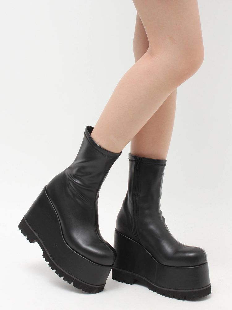 EVRIS フェイクレザープラットフォームブーツ