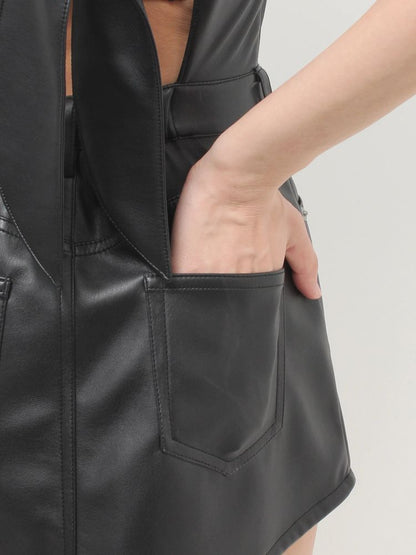 GYDA BACKリボンフェイクレザースカートライクミニワンピース