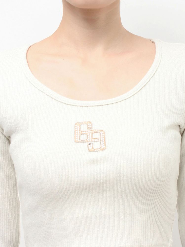 GYDA GGロゴラインストーンラメテレコトップス