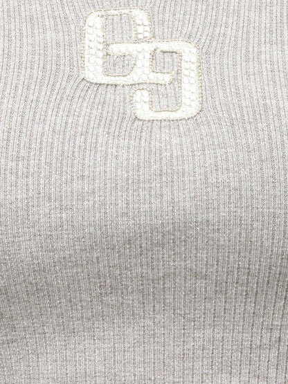 GYDA GGロゴラインストーンラメテレコトップス