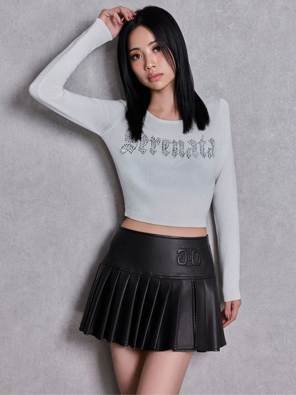 GYDA スリットフェイクレザープリーツスカートライクショートパンツ