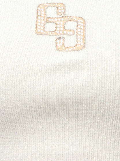 GYDA GGロゴラインストーンラメテレコトップス