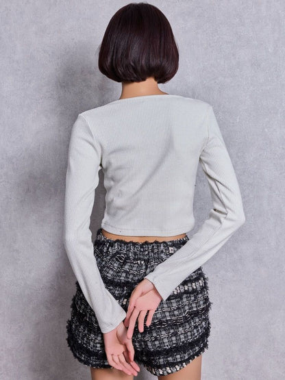 GYDA GGロゴラインストーンラメテレコトップス