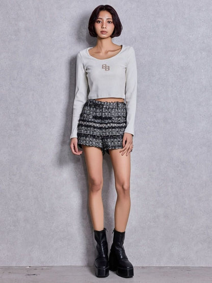 GYDA GGロゴラインストーンラメテレコトップス