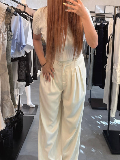 MURUA ラメピンストライプタックワイドパンツ