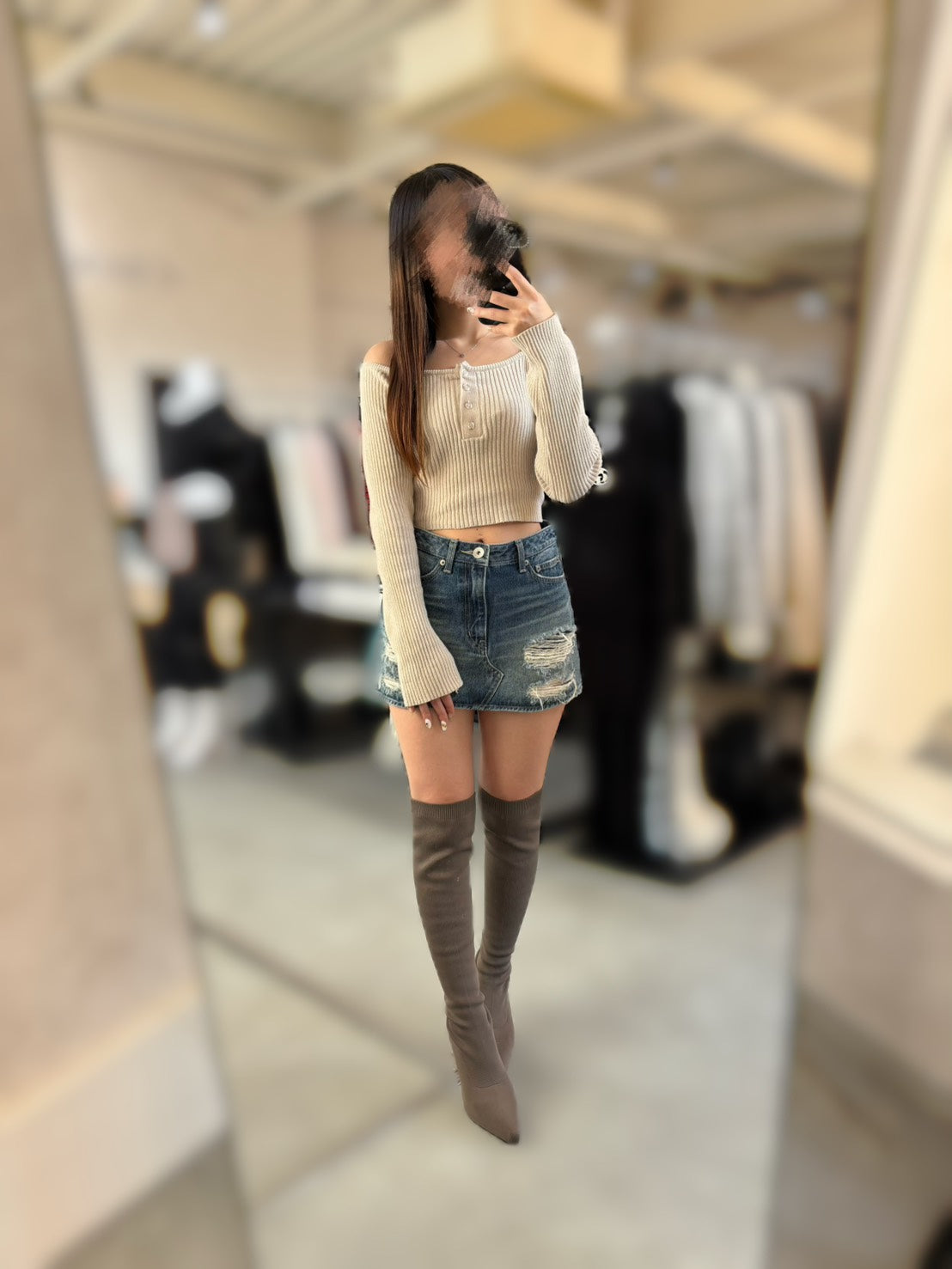 EVRIS モールオフショルニットトップス