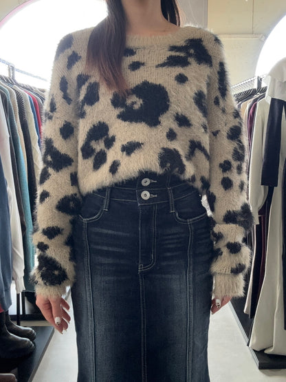 GYDA レオパードショートシャギーニットトップス