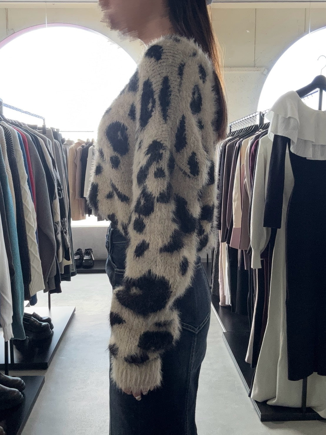 GYDA レオパードショートシャギーニットトップス