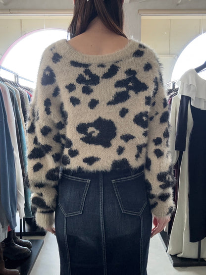 GYDA レオパードショートシャギーニットトップス