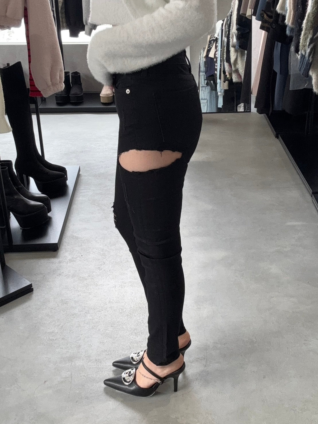 GYDA ミドルウエスト SIDE RIPPEDカラースキニーパンツ