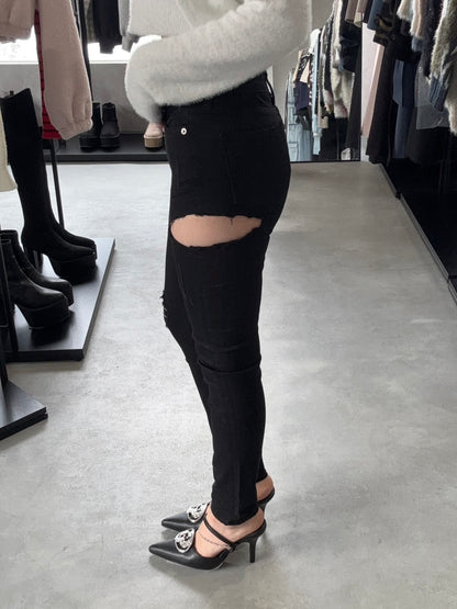 GYDA ミドルウエスト SIDE RIPPEDカラースキニーパンツ