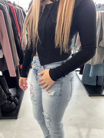 GYDA フロントZIPクロスチョーカーショートトップス