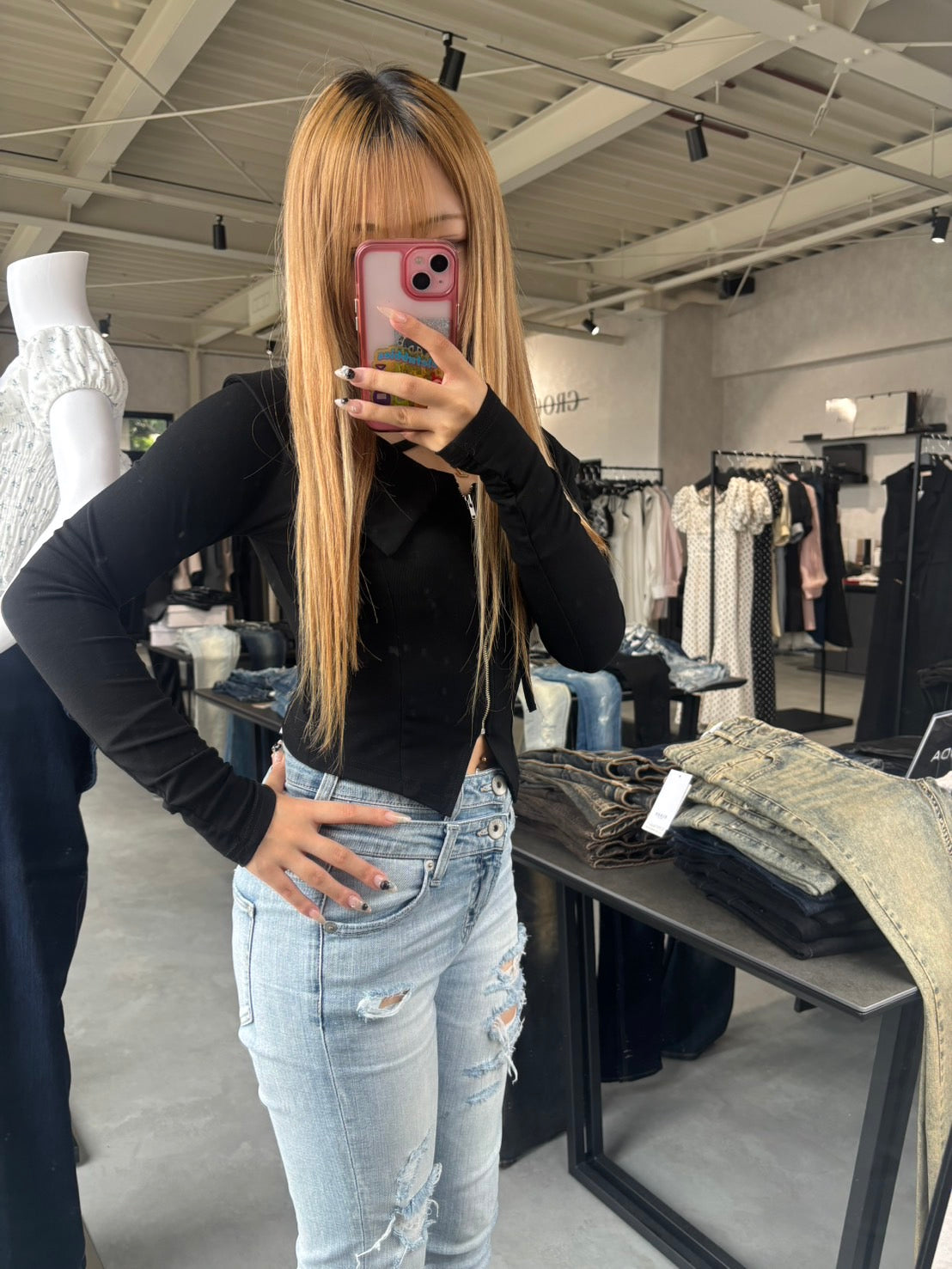 GYDA フロントZIPクロスチョーカーショートトップス