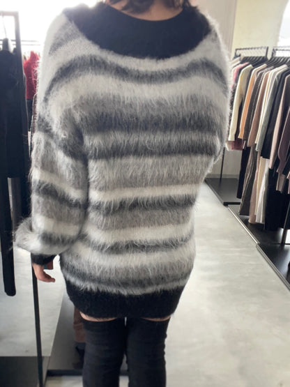 EVRIS ソフトシャギーボーダーニットカーディガン