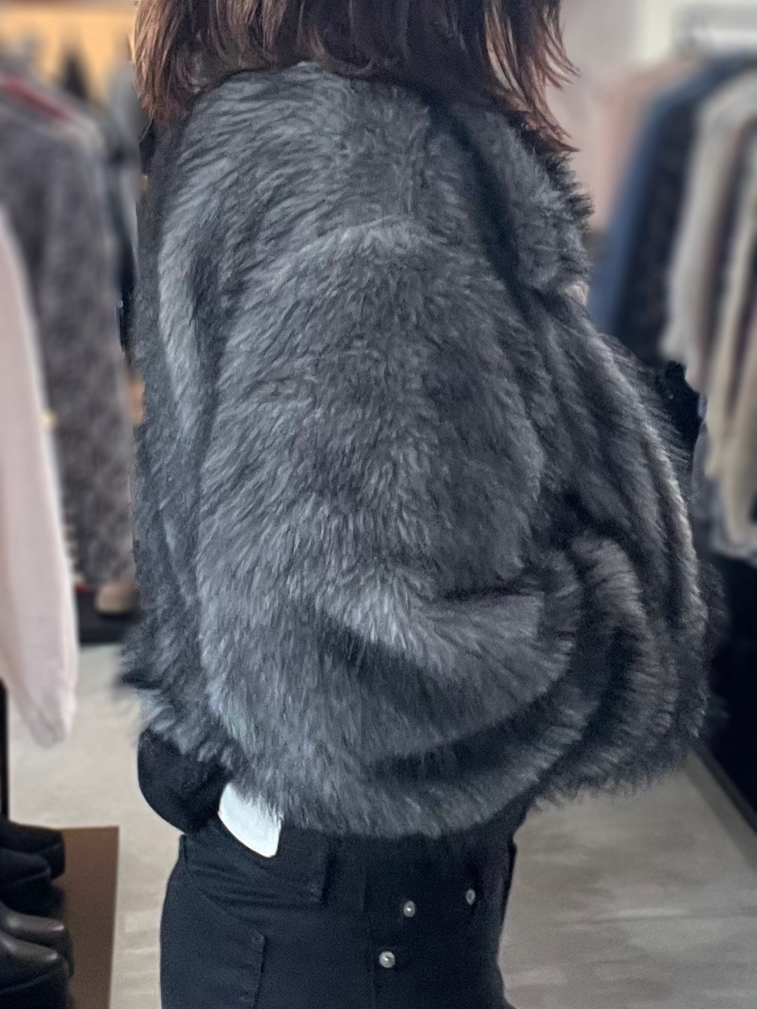 EVRIS フェイクファーショートブルゾン